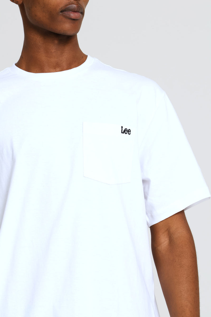Embroidered Pocket Tee - White