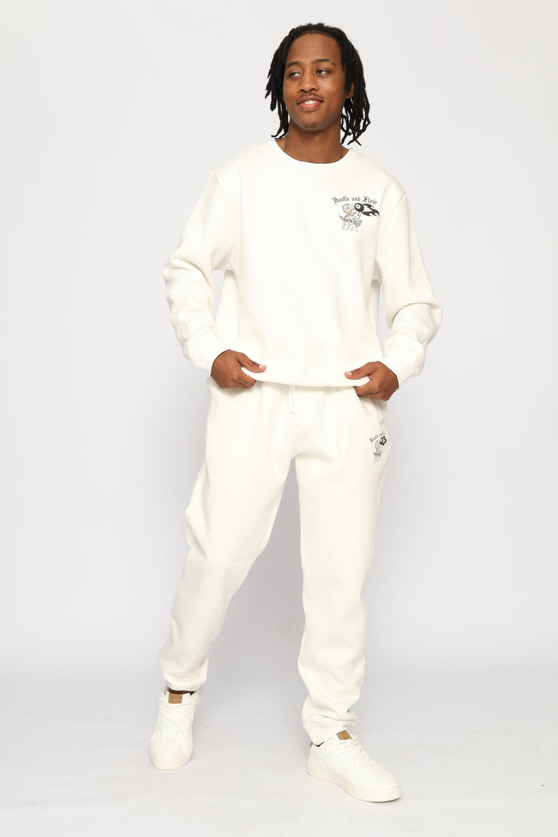 Hustle & Flow Printed Fleece Crew Top - Ecru