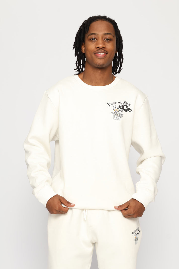 Hustle & Flow Printed Fleece Crew Top - Ecru
