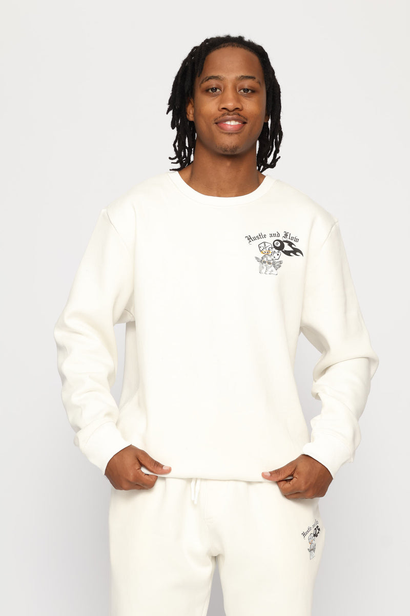 Hustle & Flow Printed Fleece Crew Top - Ecru