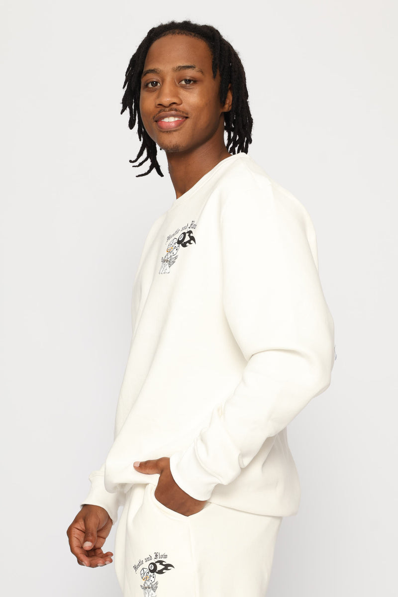 Hustle & Flow Printed Fleece Crew Top - Ecru