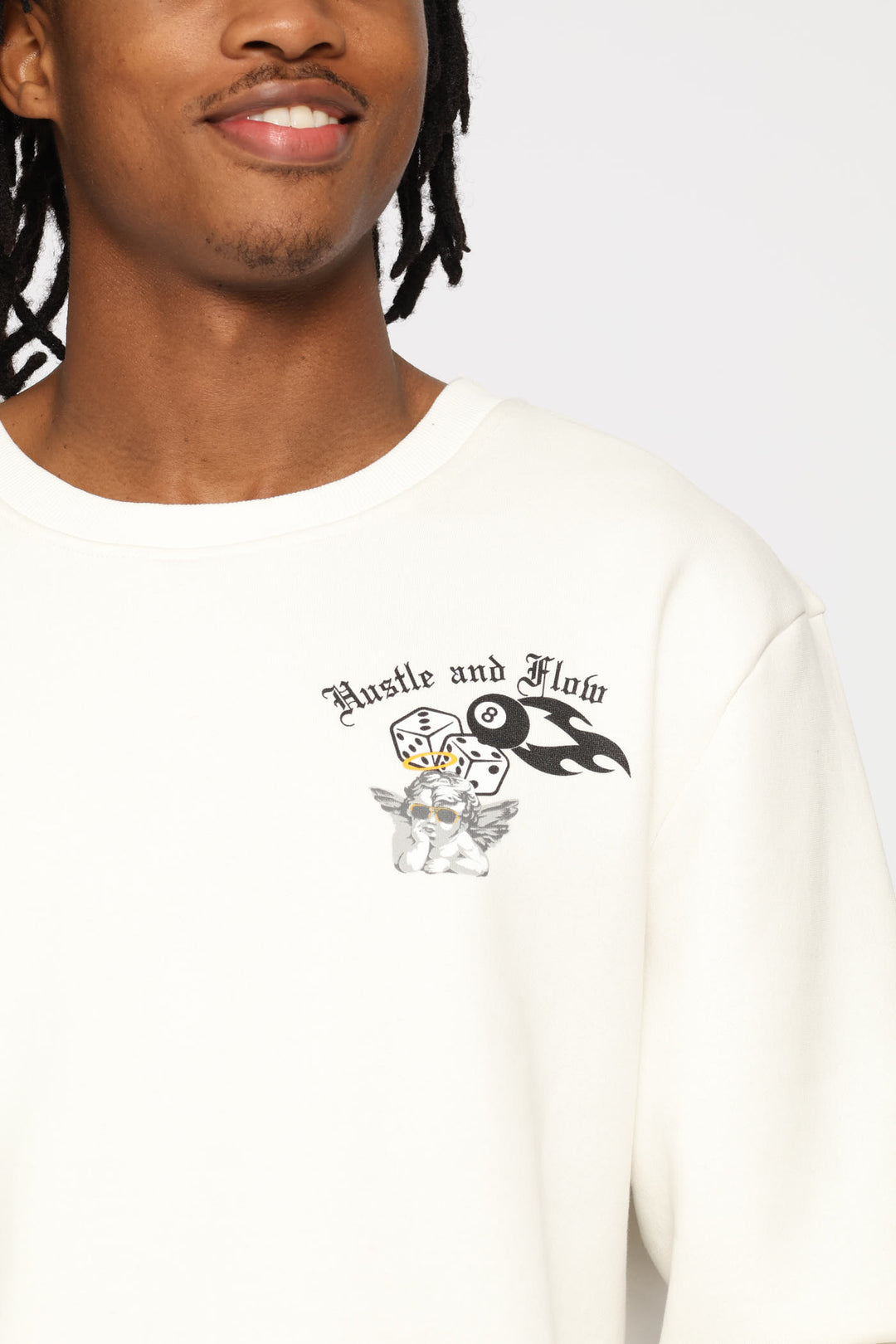 Hustle & Flow Printed Fleece Crew Top - Ecru