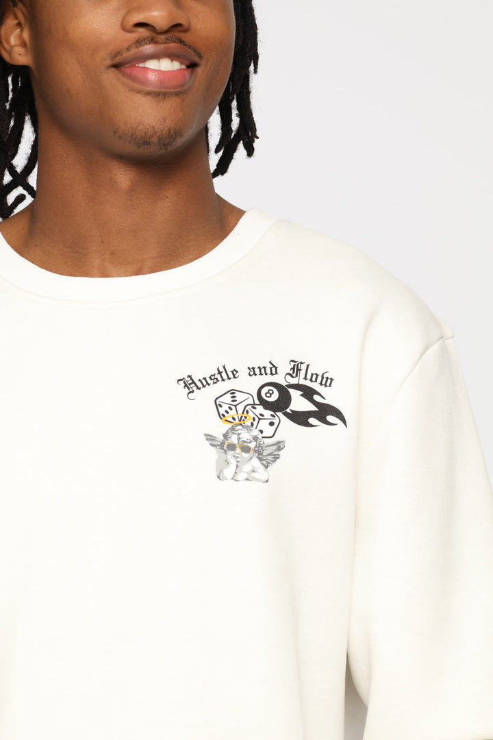 Hustle & Flow Printed Fleece Crew Top - Ecru