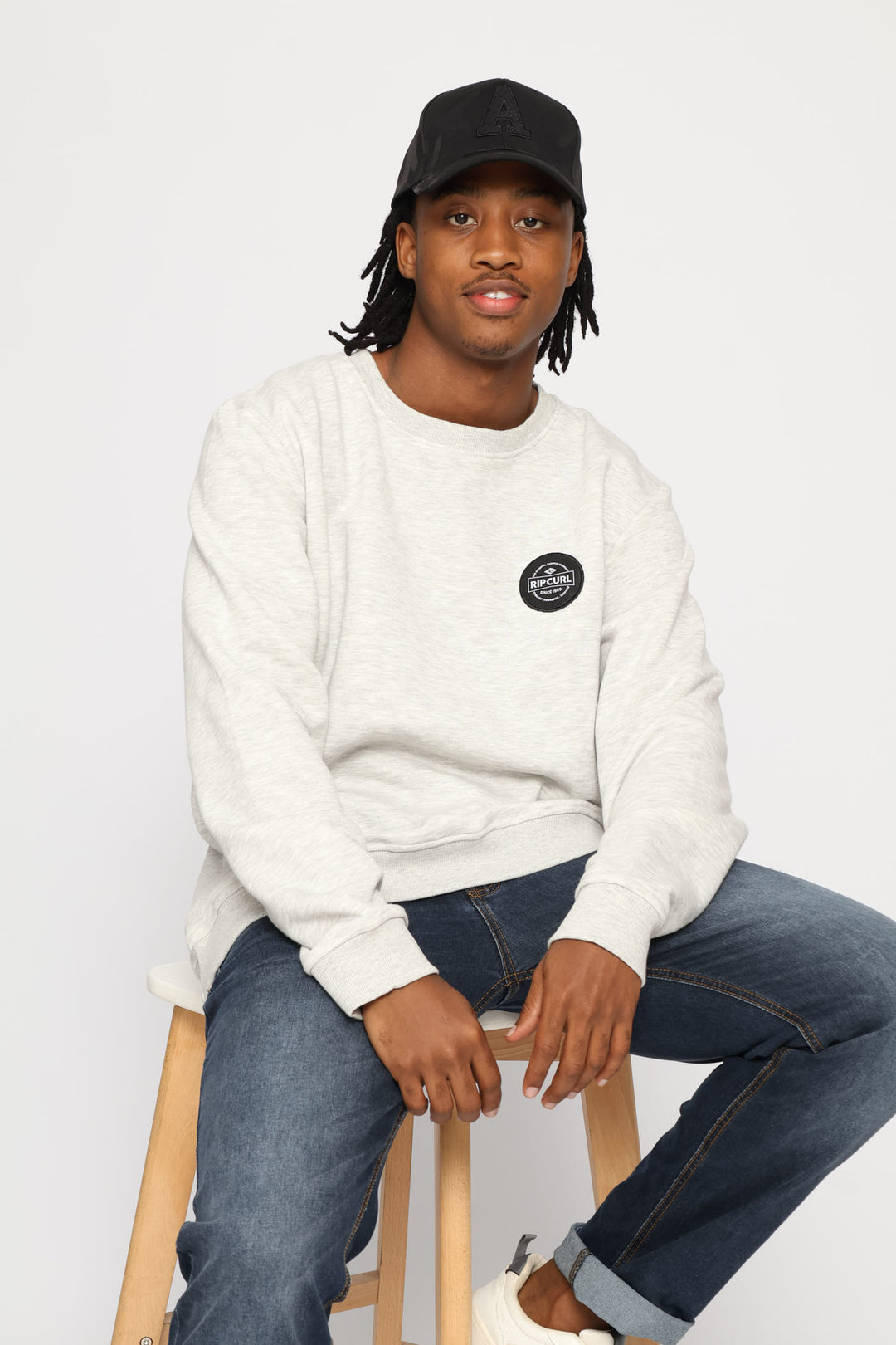 Stapler Patch Crew Top - Grey