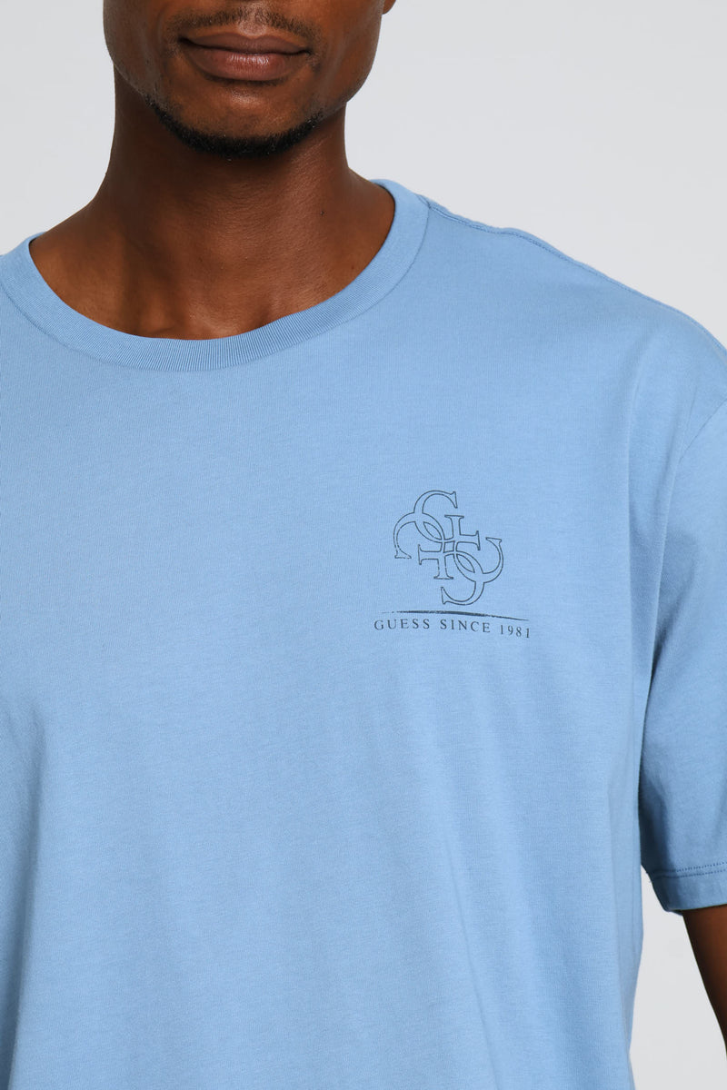 Short Sleeve Basic Destressed Quattro Tee - Blue