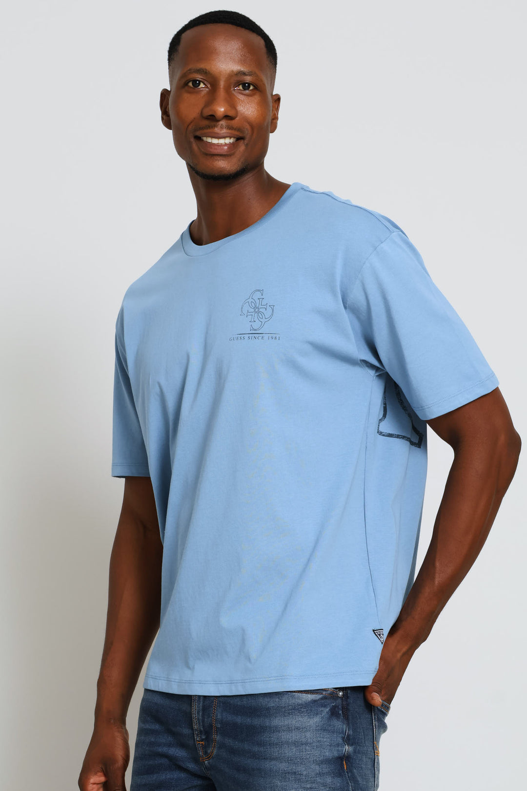 Short Sleeve Basic Destressed Quattro Tee - Blue