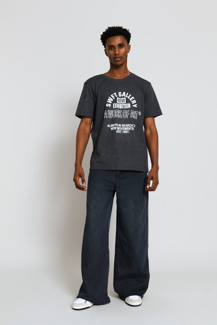 New York Basic Print Tee - Charcoal