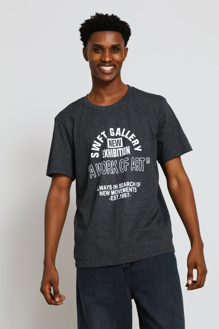 New York Basic Print Tee - Charcoal