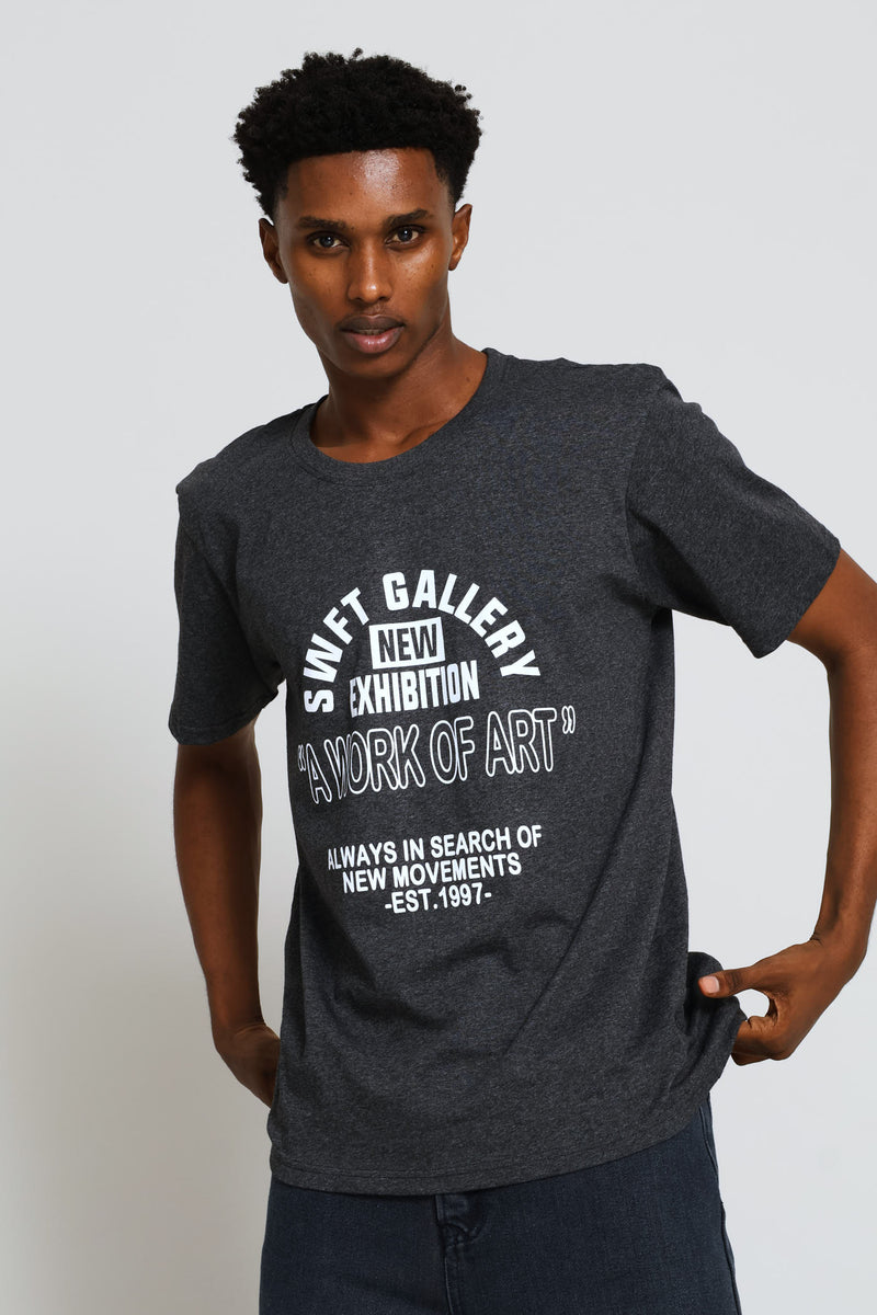New York Basic Print Tee - Charcoal