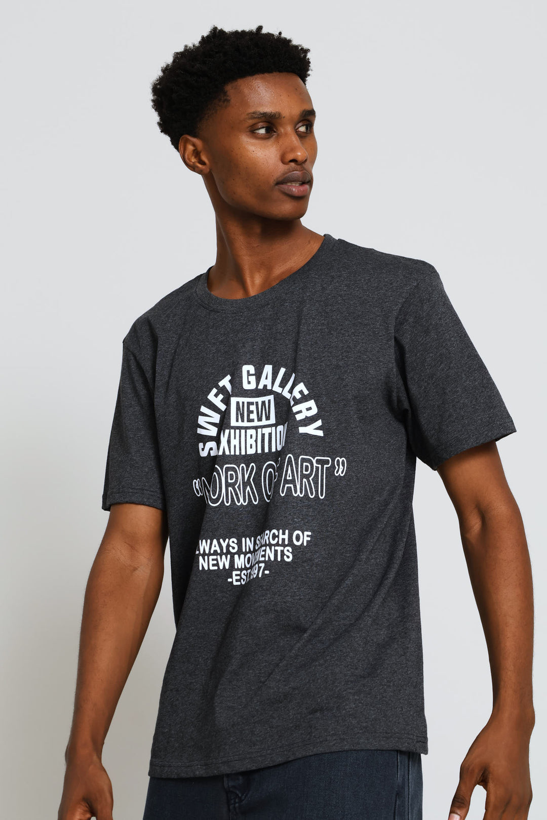 New York Basic Print Tee - Charcoal