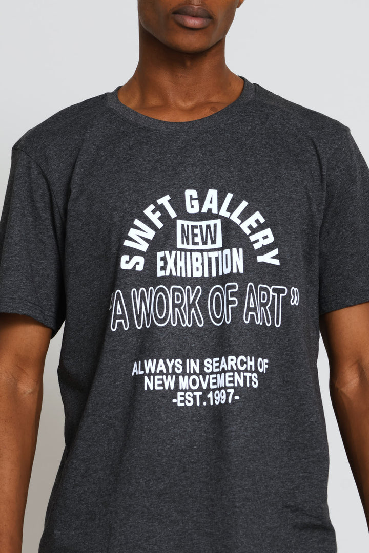 New York Basic Print Tee - Charcoal