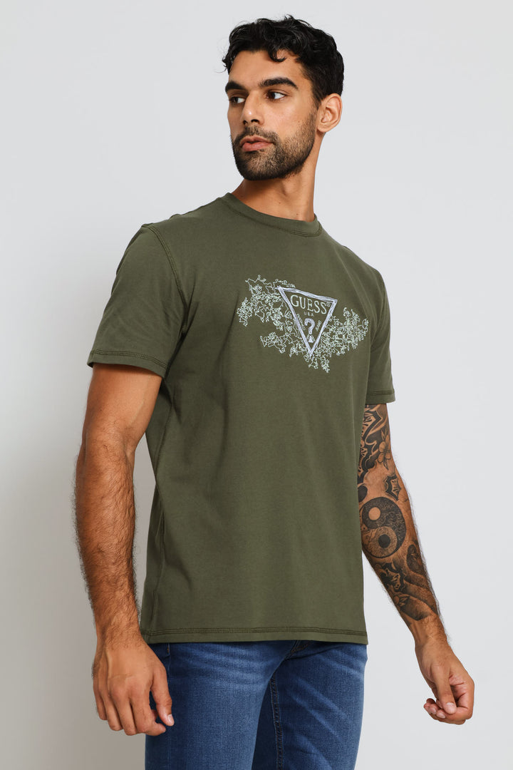 Embroidery Triangle Tee - Olive