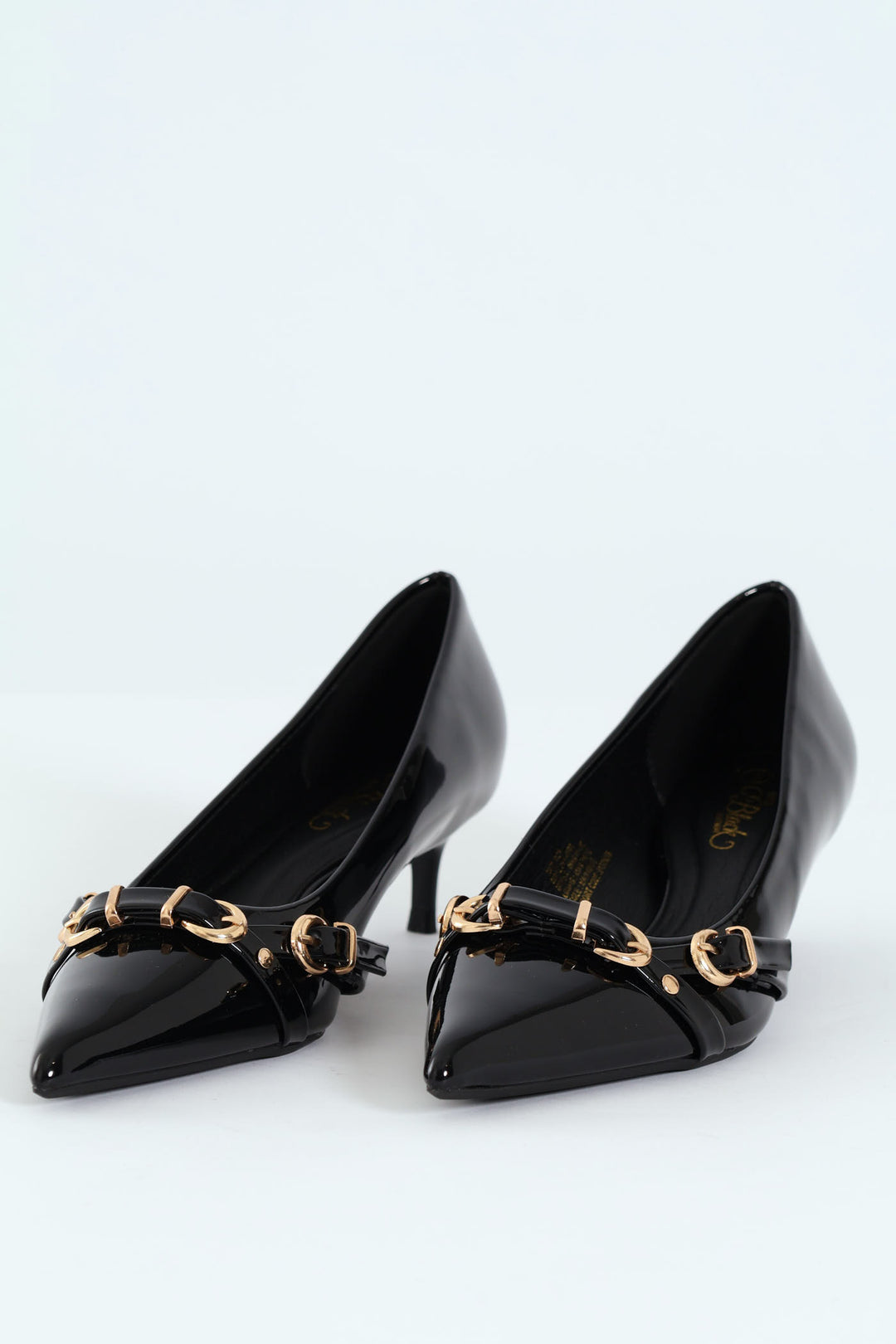 Tait 1 Pointed Toe Buckle Kitten Court Heel - Black