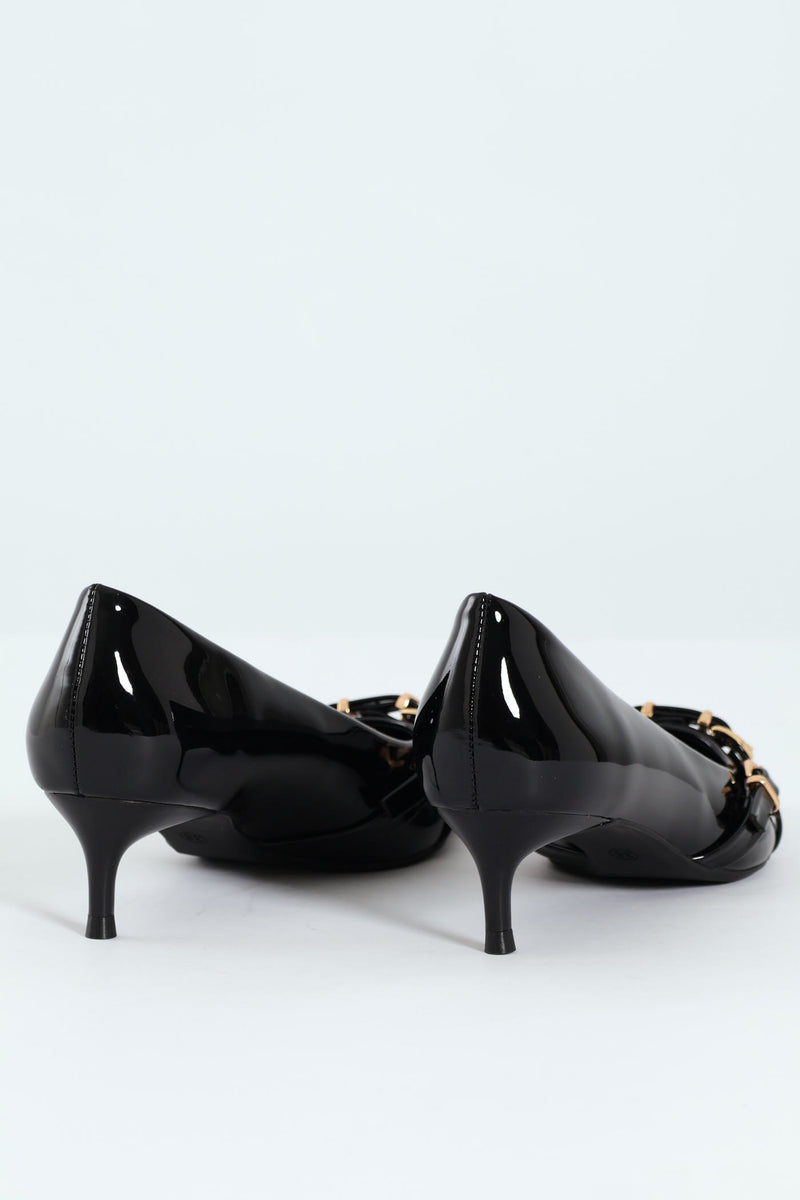 Tait 1 Pointed Toe Buckle Kitten Court Heel - Black