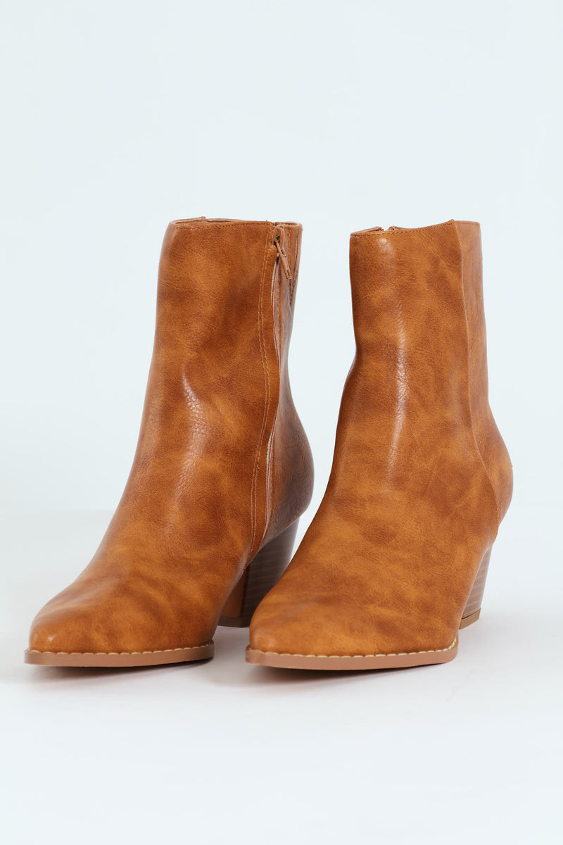 Plain Burnish Western Boot - Tan