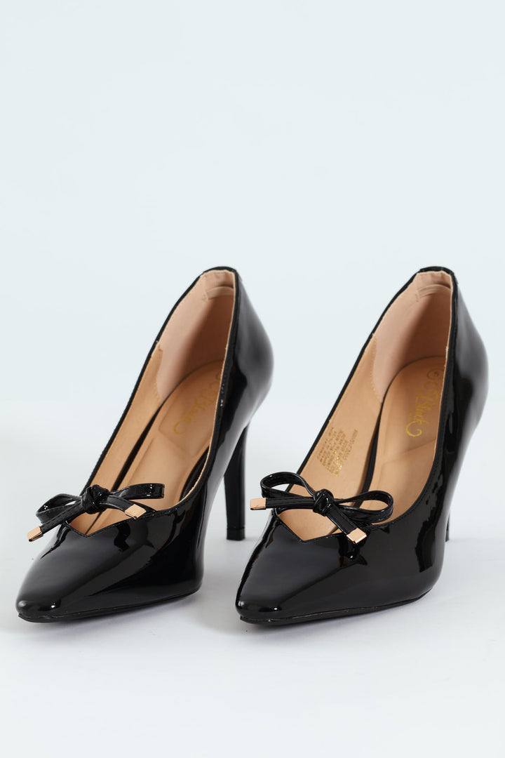 Tamara 1 Pointed Toe Bow Court Stiletto Heel - Black