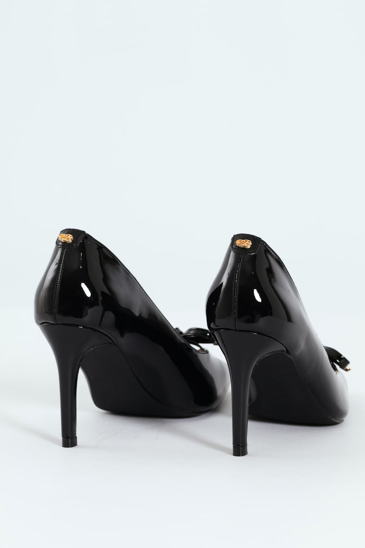Tamara 1 Pointed Toe Bow Court Stiletto Heel - Black
