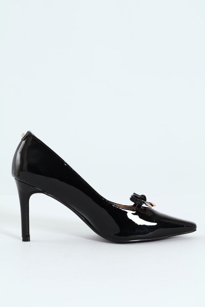 Tamara 1 Pointed Toe Bow Court Stiletto Heel - Black
