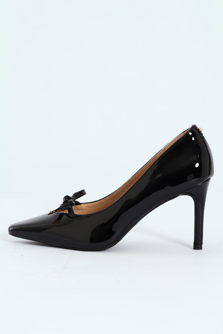 Tamara 1 Pointed Toe Bow Court Stiletto Heel - Black