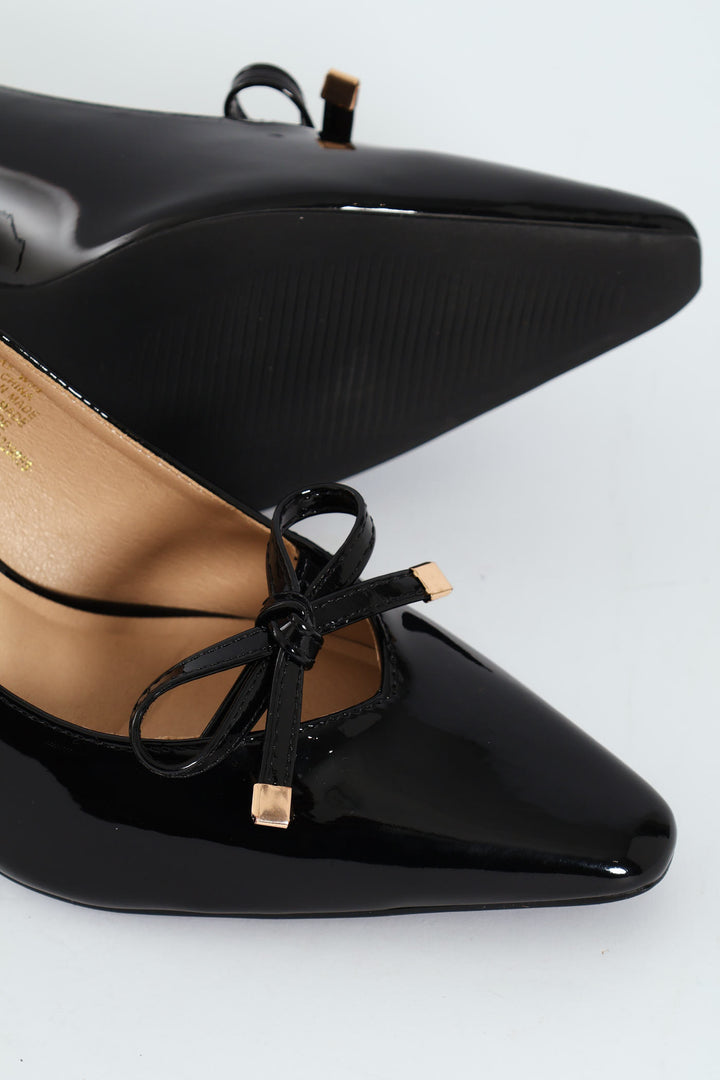Tamara 1 Pointed Toe Bow Court Stiletto Heel - Black