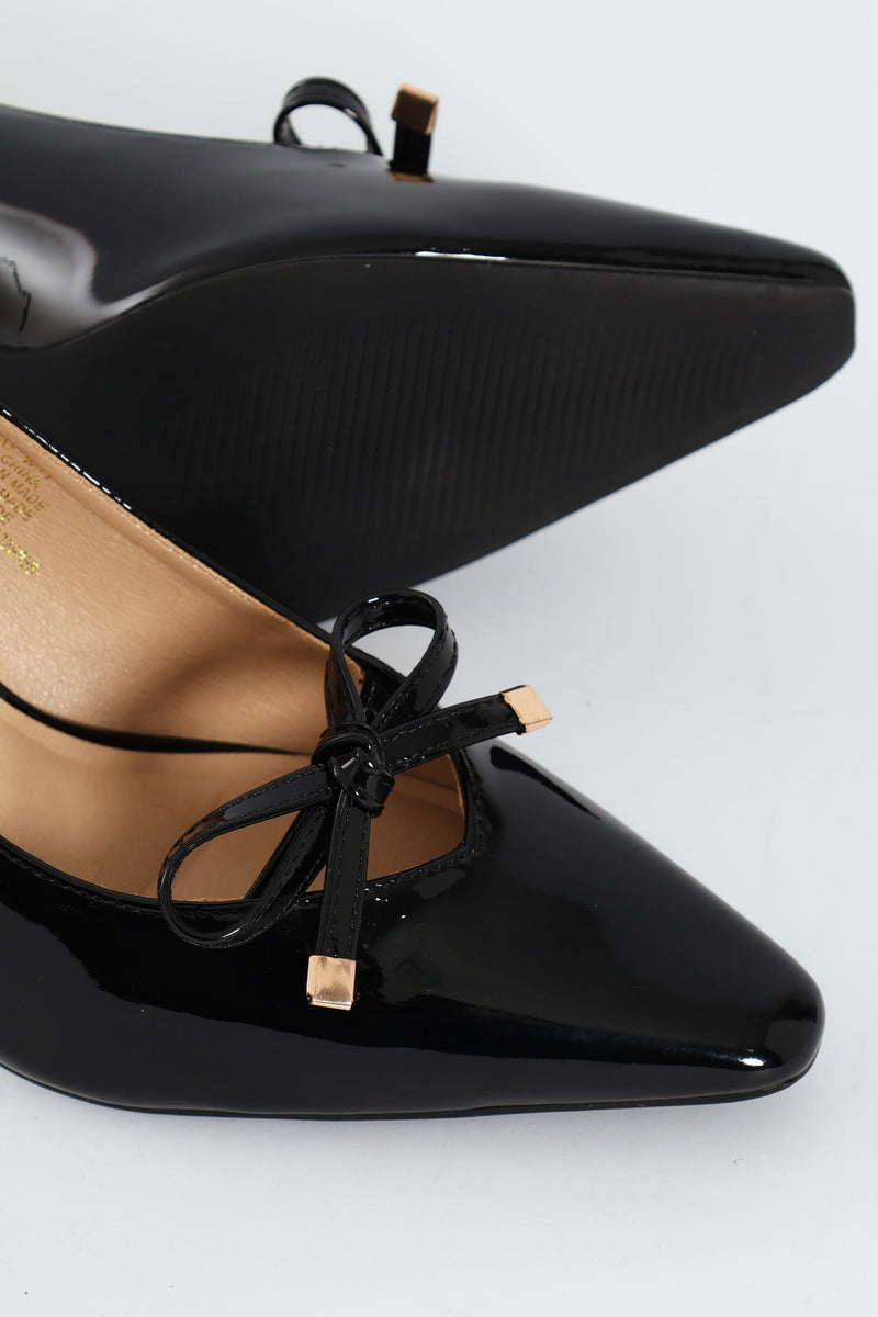 Tamara 1 Pointed Toe Bow Court Stiletto Heel - Black