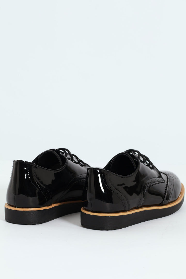 Multi Fabric Lace Up Loafer - Black