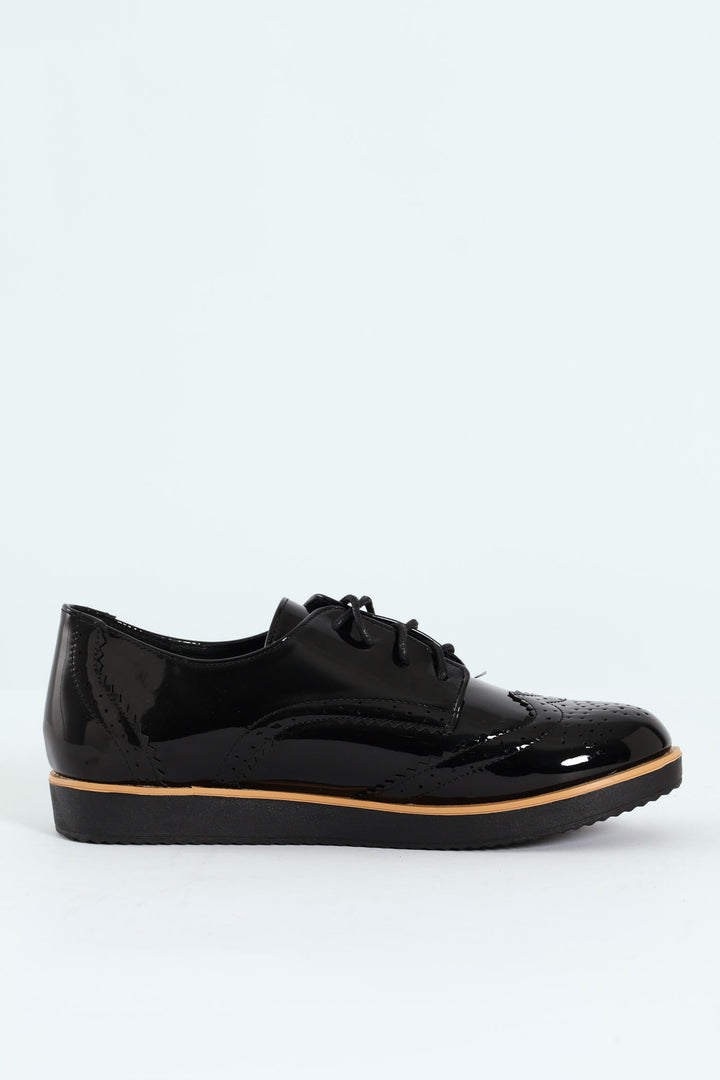 Multi Fabric Lace Up Loafer - Black