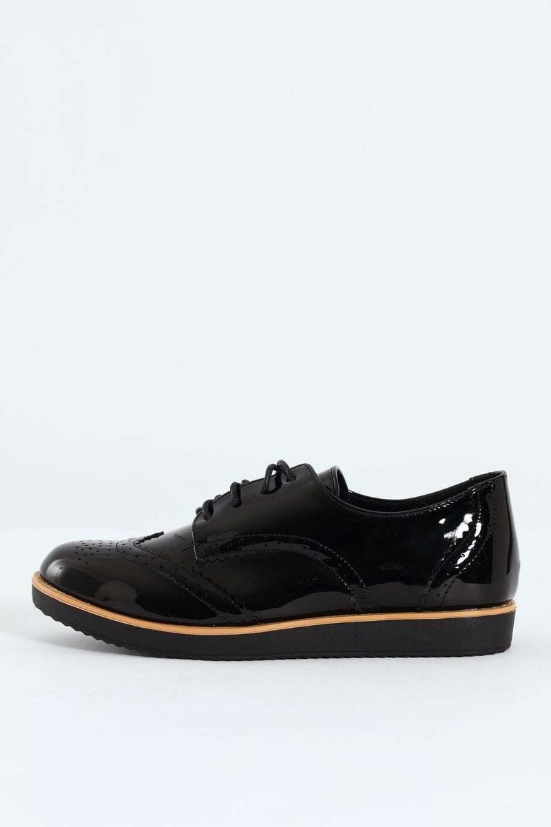 Multi Fabric Lace Up Loafer - Black