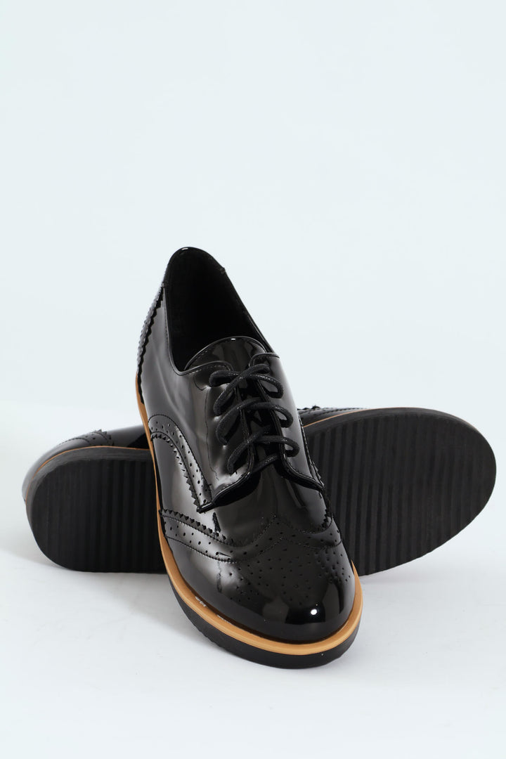 Multi Fabric Lace Up Loafer - Black