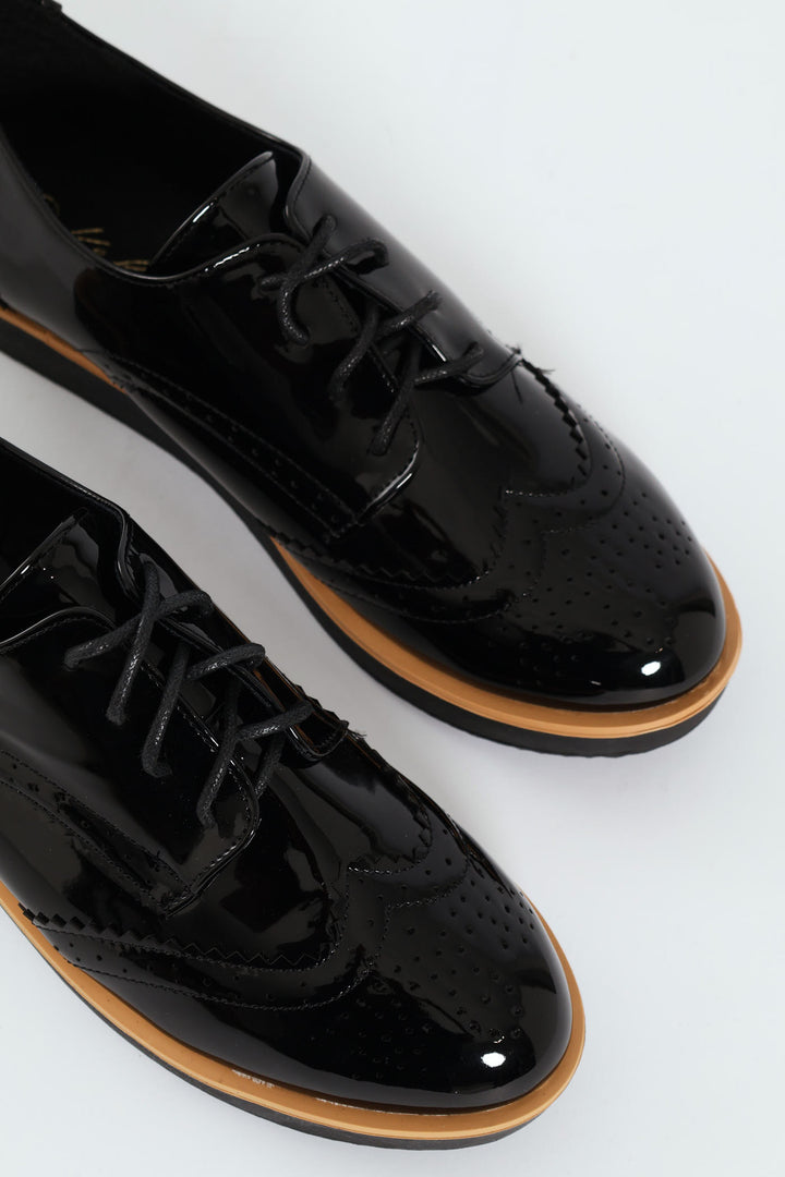 Multi Fabric Lace Up Loafer - Black