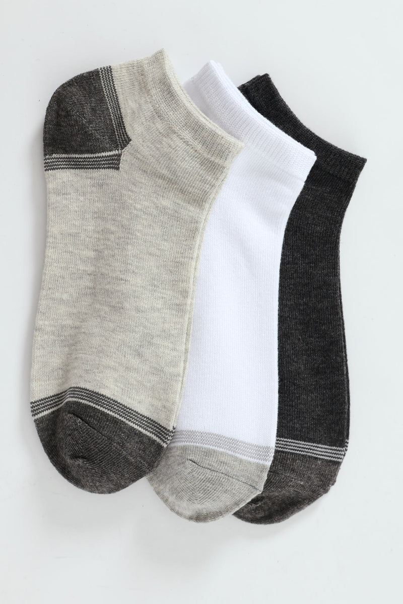 3 Pack Lowcut Socks - Grey/White