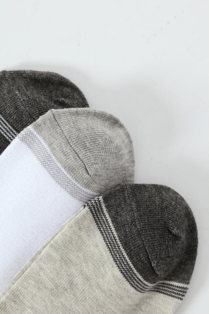 3 Pack Lowcut Socks - Grey/White