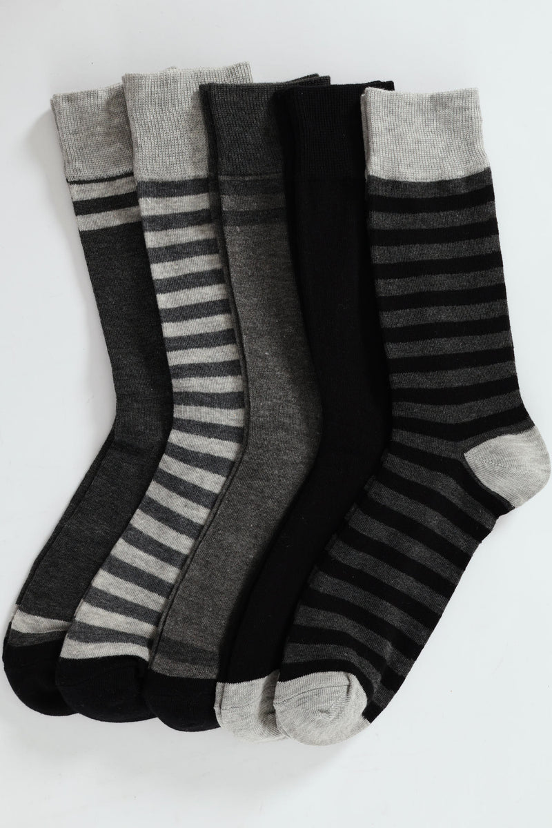 5 Pack Fashion Anklet Socks - Grey/Black