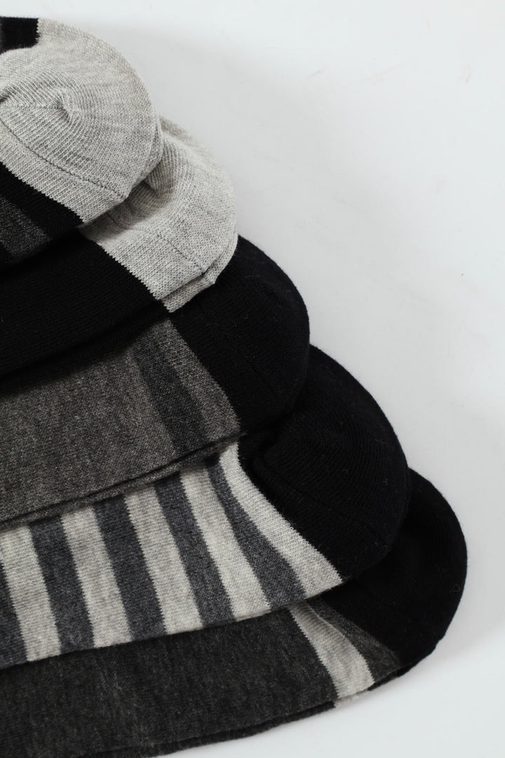 5 Pack Fashion Anklet Socks - Grey/Black