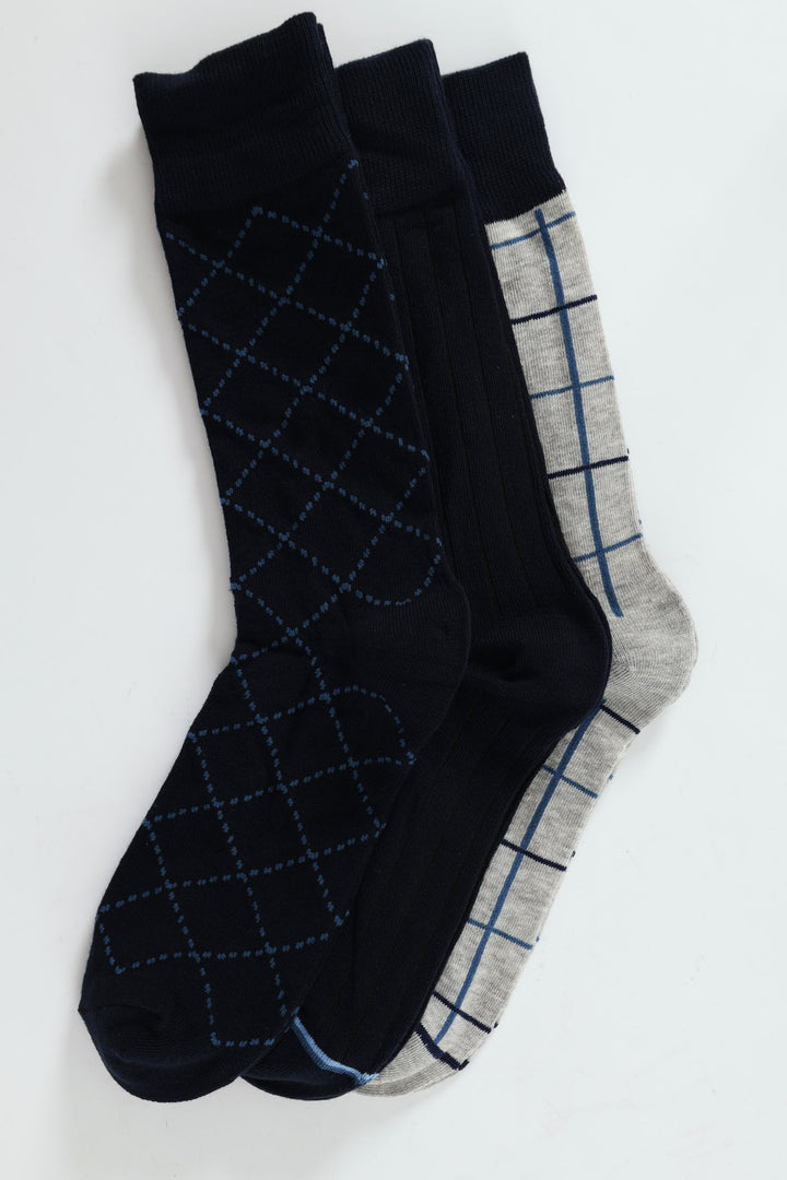 3 Pack Anklet Socks - Navy/Grey