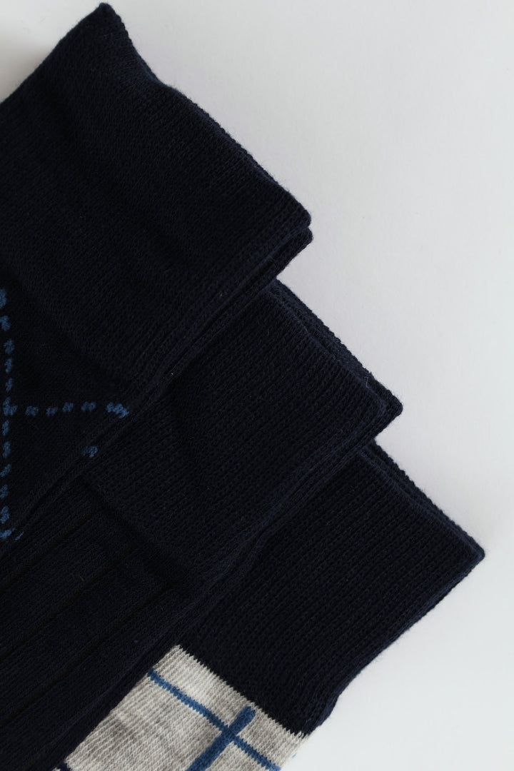 3 Pack Anklet Socks - Navy/Grey