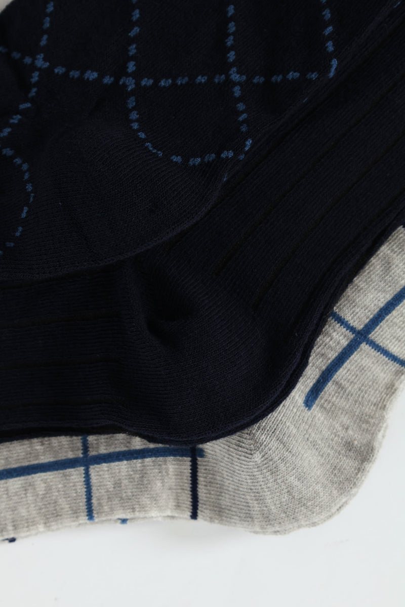 3 Pack Anklet Socks - Navy/Grey