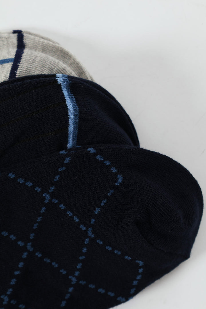 3 Pack Anklet Socks - Navy/Grey