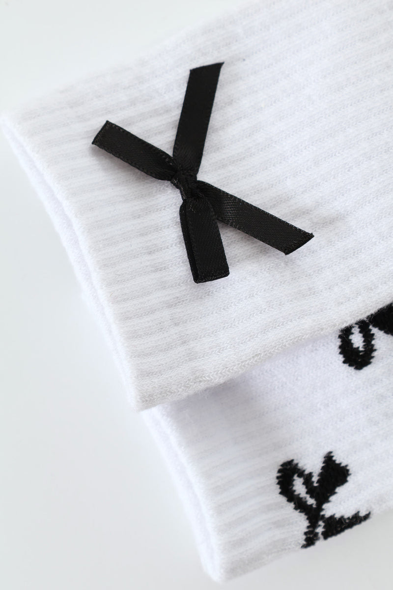 2 Pack Bows Crew Socks - White
