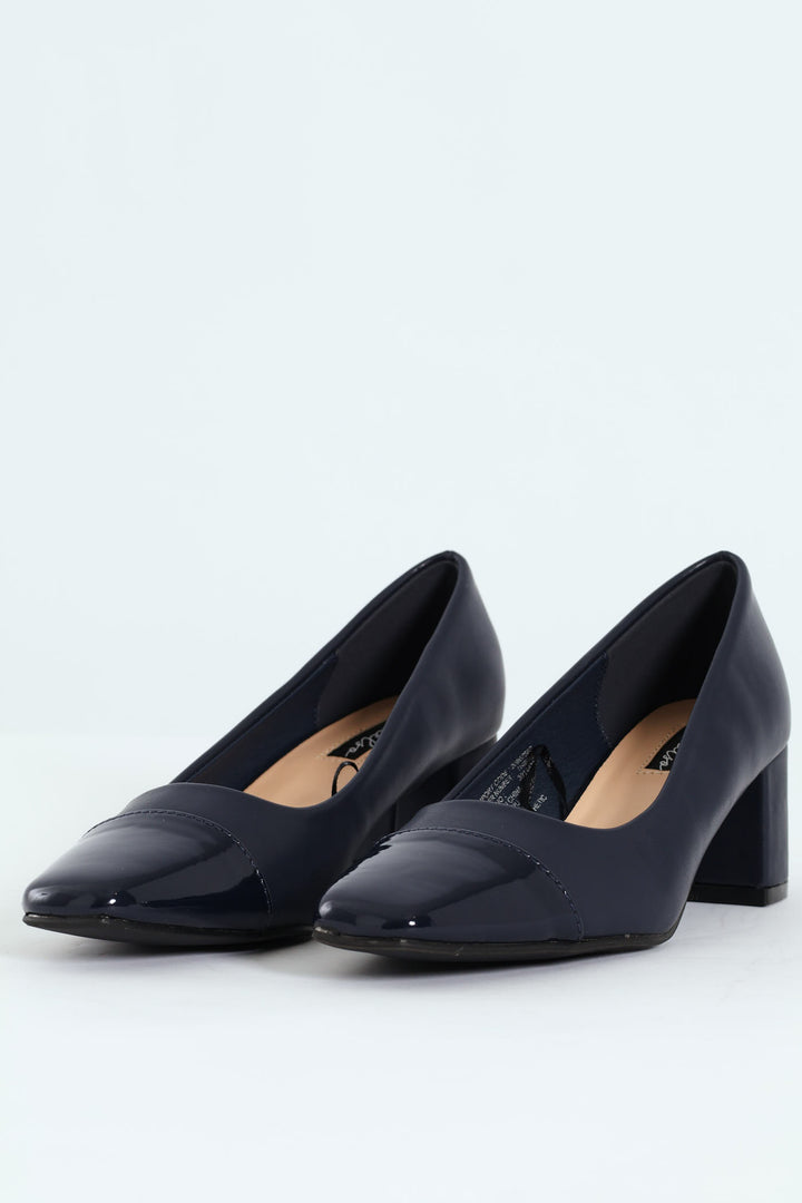 Block Court Heel - Navy