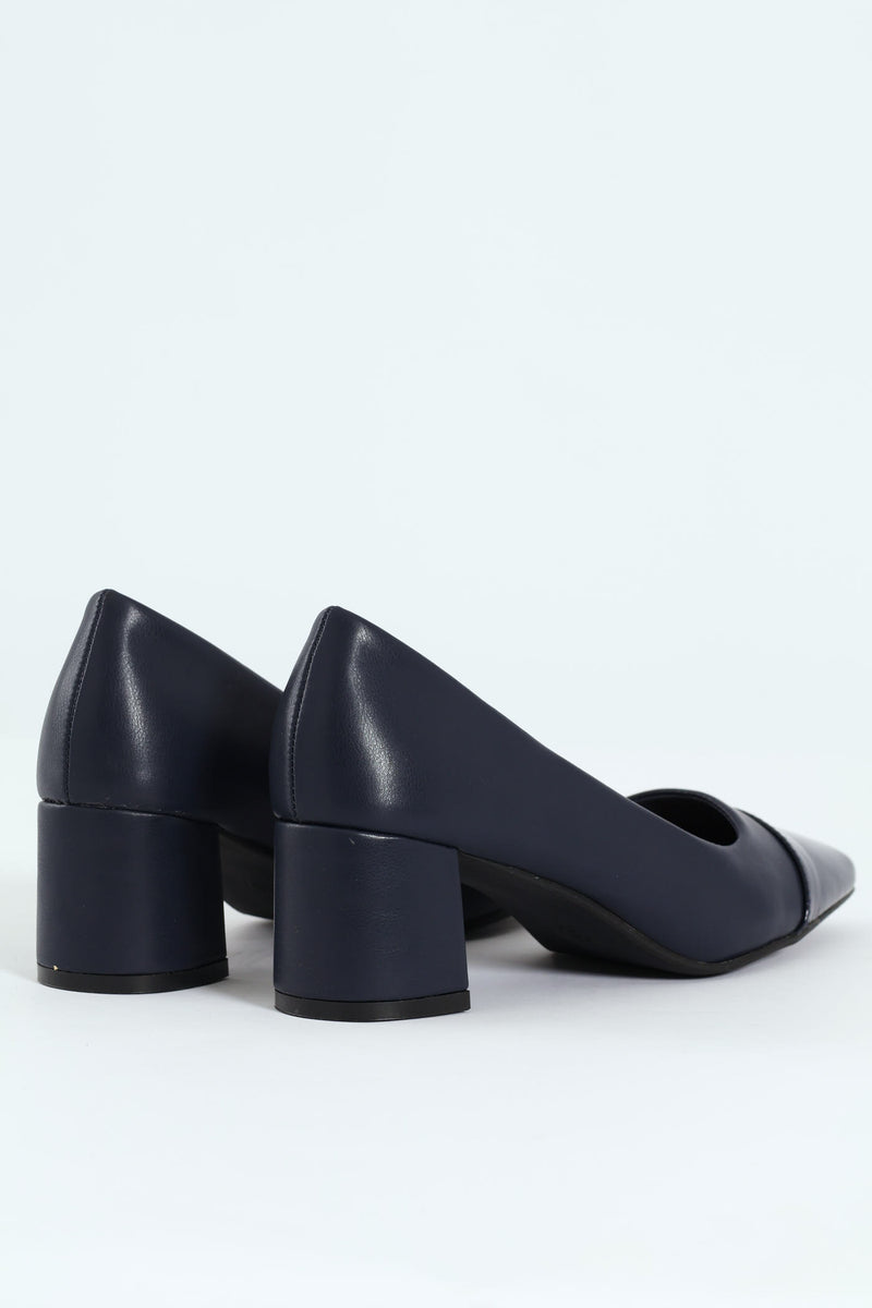 Block Court Heel - Navy