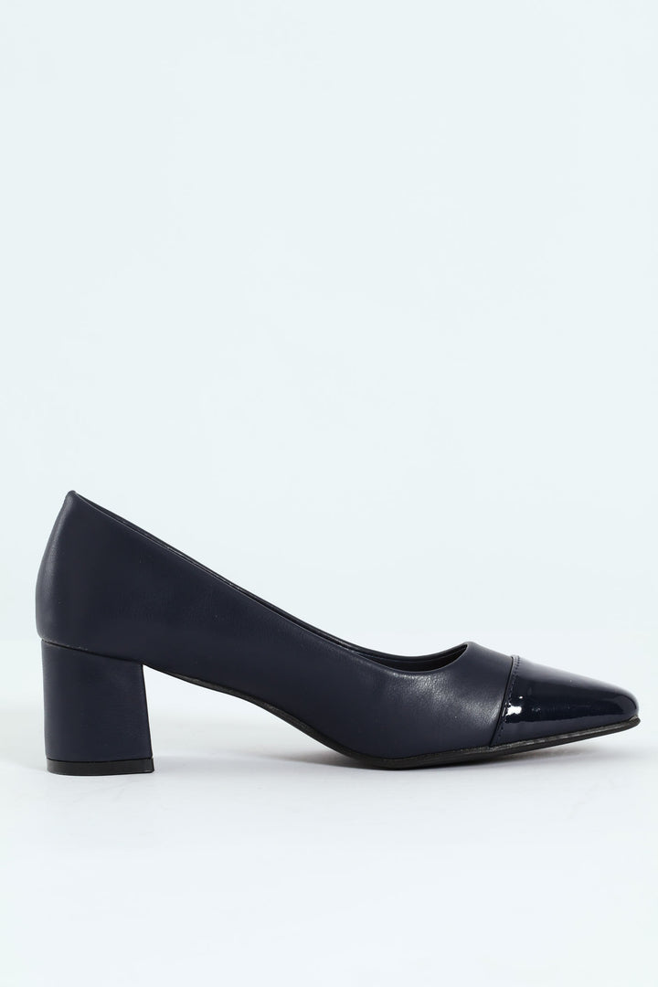 Block Court Heel - Navy