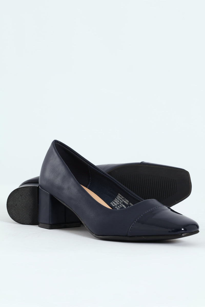 Block Court Heel - Navy