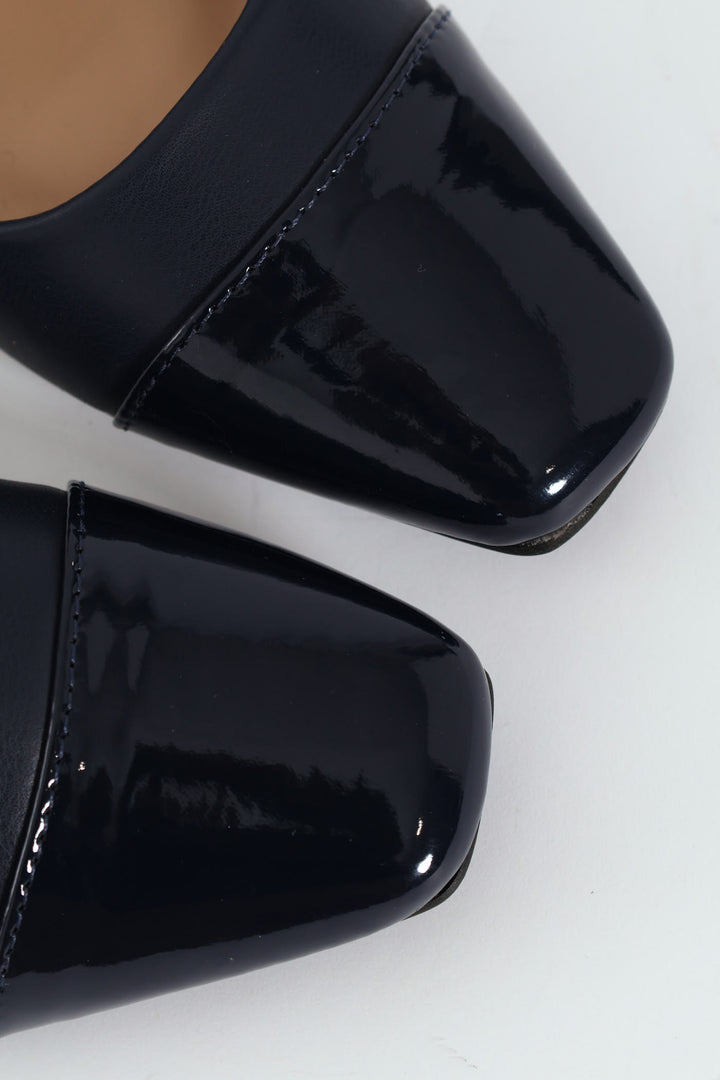 Block Court Heel - Navy