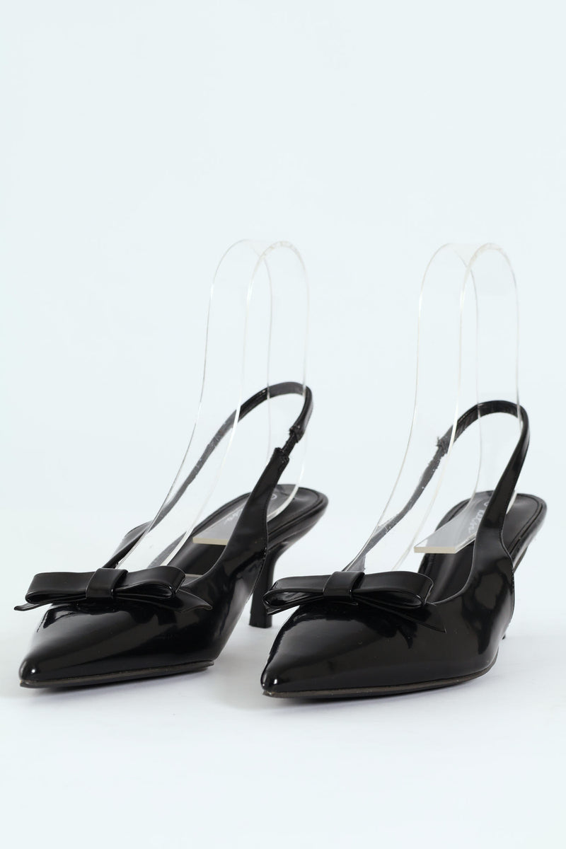 Kitten Slingback Heel With Slim Bow - Black
