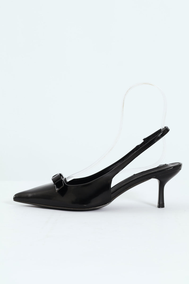 Kitten Slingback Heel With Slim Bow - Black