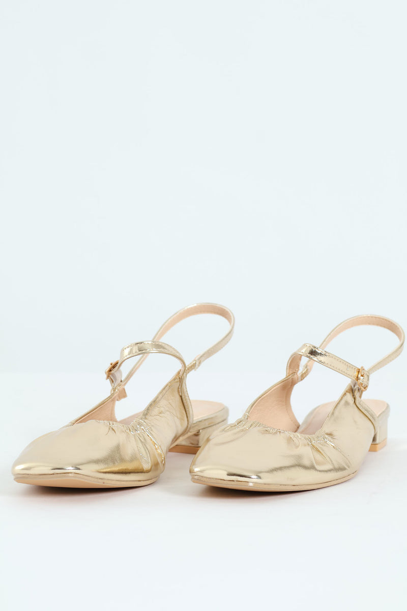 Elasticated Slingback Pump - Gold