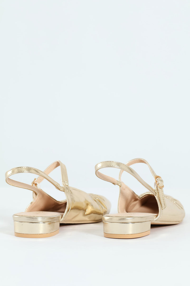 Elasticated Slingback Pump - Gold