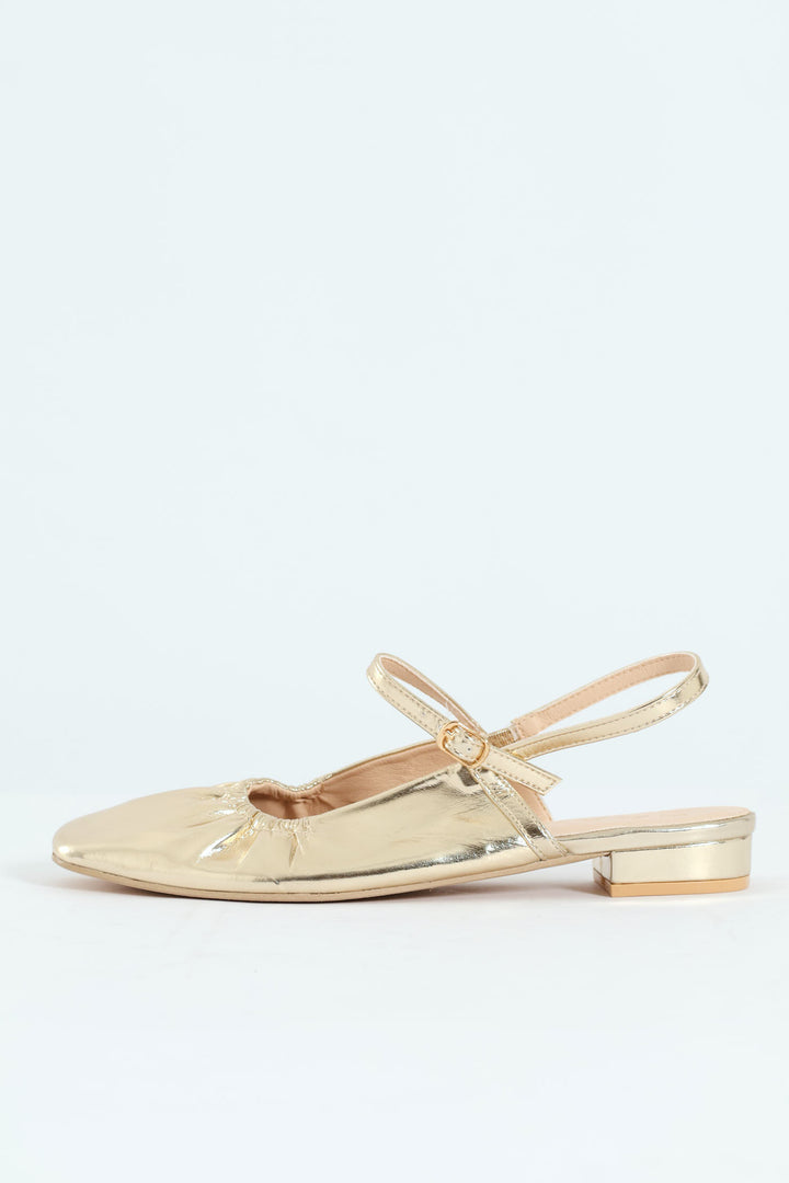 Elasticated Slingback Pump - Gold