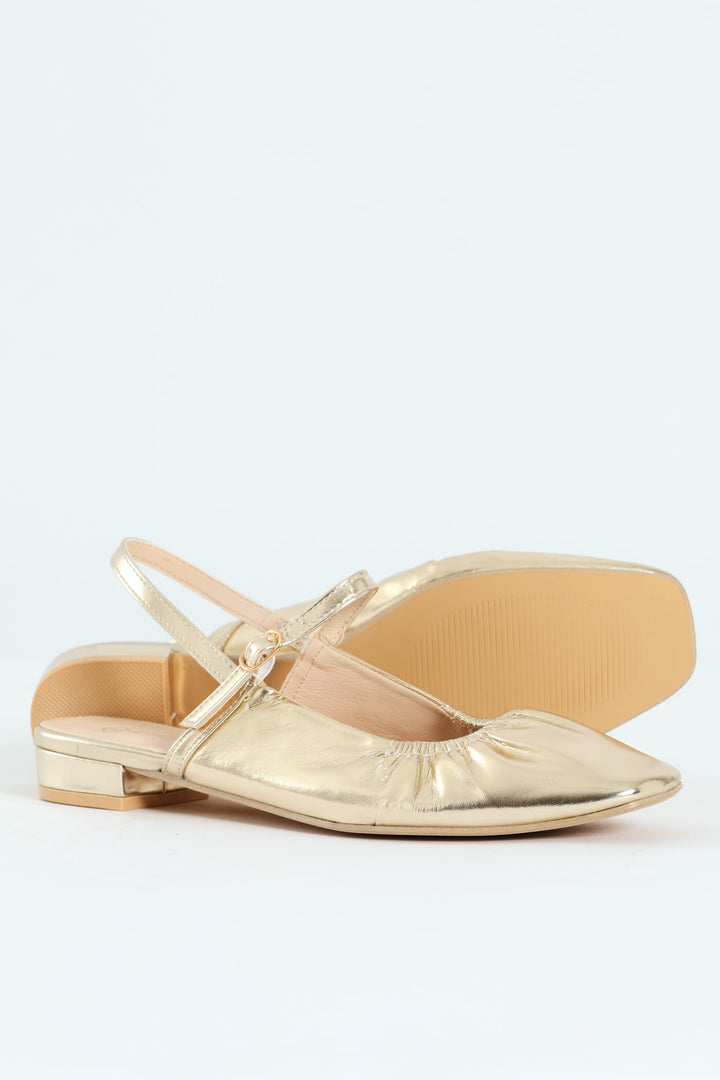 Elasticated Slingback Pump - Gold